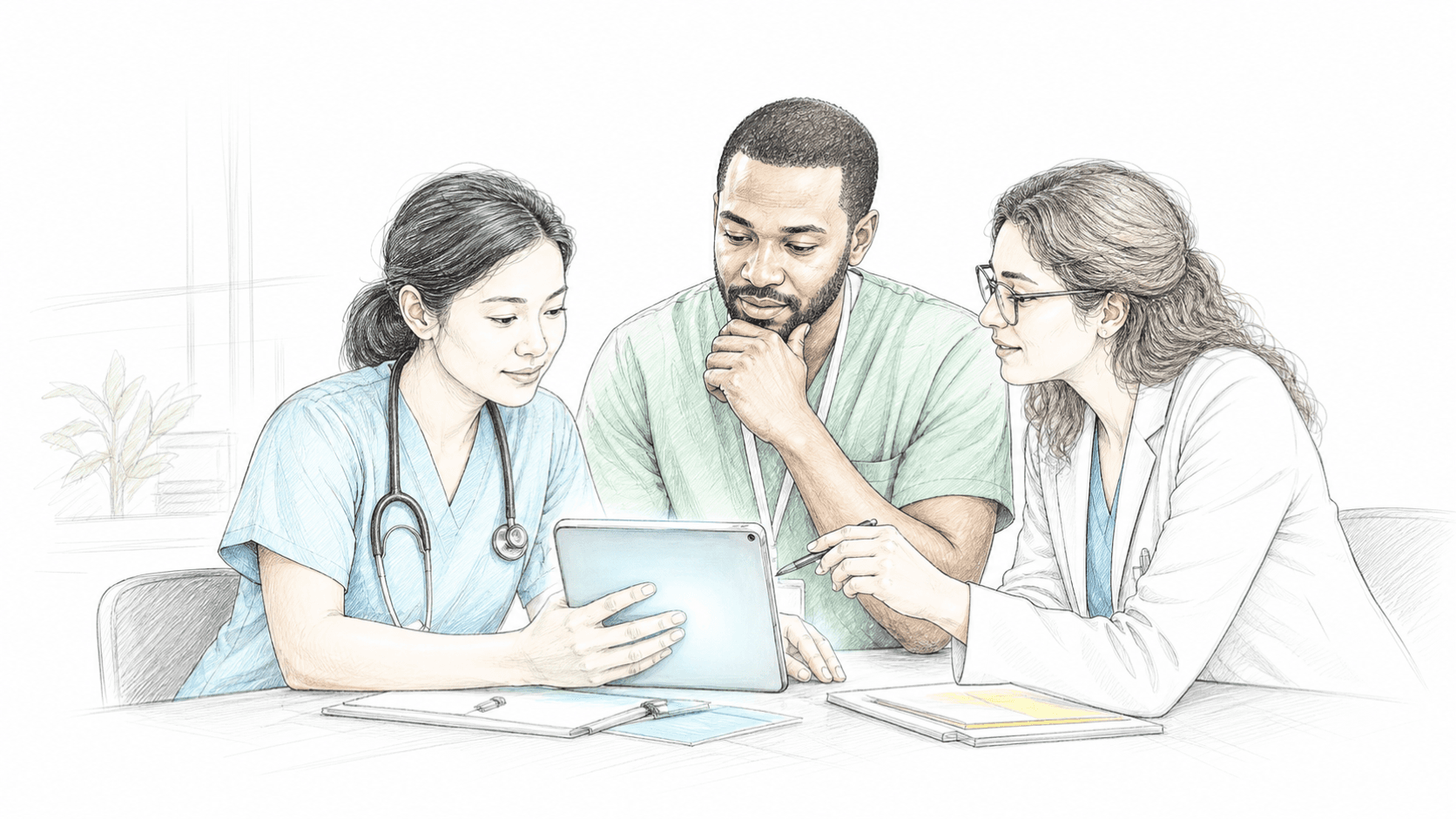 Yari Health care team reviewing an AI workflow sketch